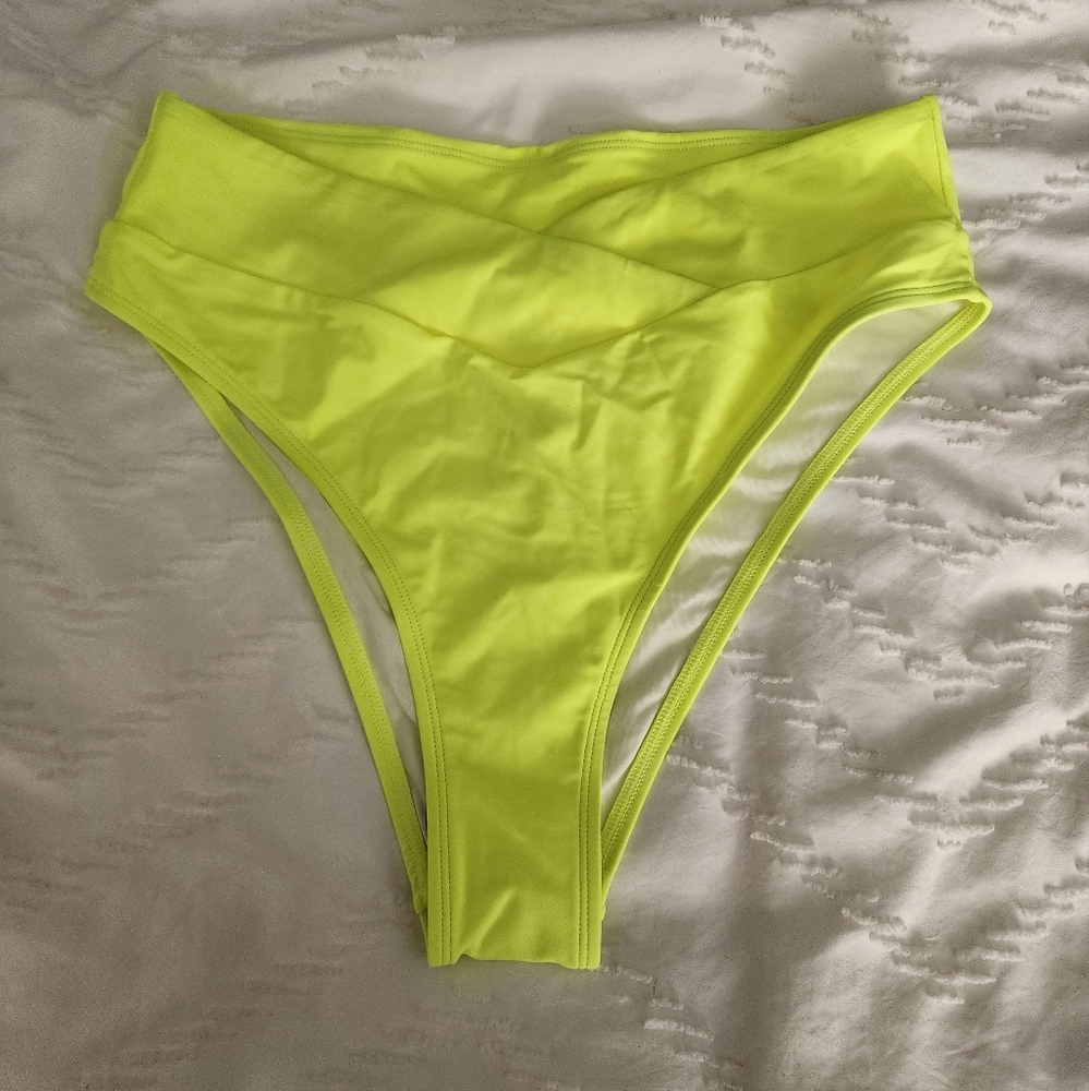 Halara Large Cross Over Waist Bikini Bottom Neon